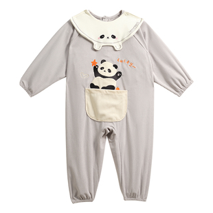 科巢宝宝连体罩衣吃饭专用围兜防水防脏儿童辅食围裙灯芯绒反穿衣