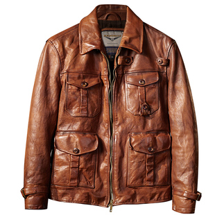 HANMIIS敢死队杰森斯坦森复古皮衣头层牛皮水洗真皮机车夹克外套