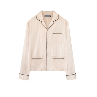 TRENDYWU 奢简质感“黎明”冰丝条纹肤色绉缎睡衣衬衫短裤套装