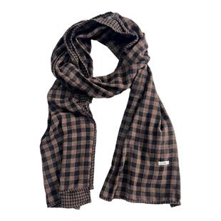 博主同款松弛感秋冬文艺纯棉黑色格子围巾男女保暖配搭小格子披肩