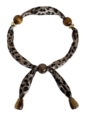 美拉德豹纹双层缠绕仿珍珠