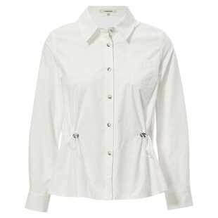 Famecoco范可儿时尚通勤白衬衫设计感收腰显瘦短款上衣DAB6BA007