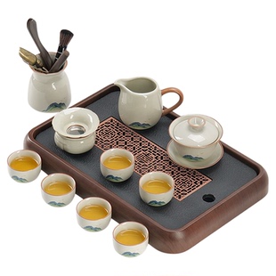 整套汝窑功夫茶具套装家用轻奢办公室喝茶杯盖碗茶壶茶盘2026新款