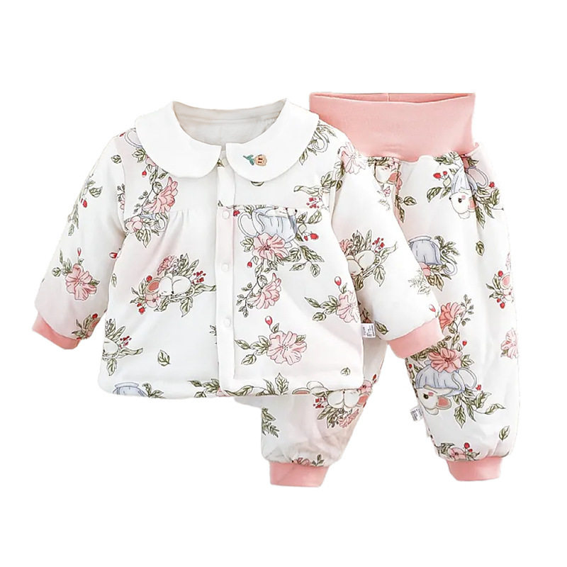 婴儿衣服夹棉两件套女宝宝棉服冬款分体棉袄女宝加厚冬装2025新款