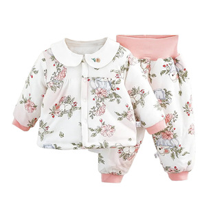 婴儿衣服夹棉两件套女宝宝棉服冬款分体棉袄女宝加厚冬装2025新款
