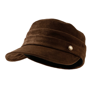 复古褶皱马术帽女秋季平顶贝雷帽子显脸小2025新款时尚洋气画家帽