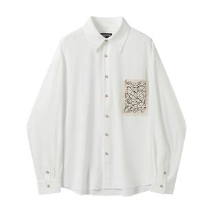 白口阳【日落维纳斯】贴布涂鸦线条白衬衫秋季百搭宽松基础款长袖