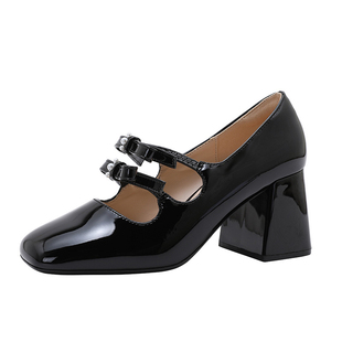 2026春新款小码女鞋31 32 33粗跟一字扣带玛丽珍鞋方头单鞋高跟鞋