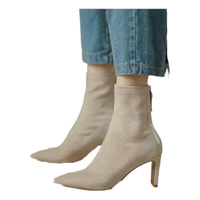 瘦瘦靴尖头袜靴及踝靴女