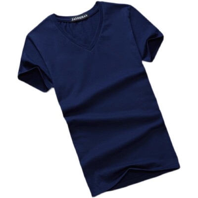 大码棉质短袖T恤夏纯色V领打底衫