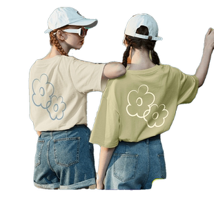 唐狮夏季新款女短袖T恤小花左胸后背印花小清新百搭温柔可爱G