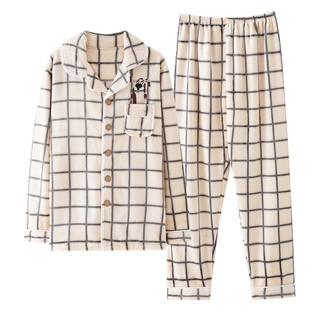 亲子父子装睡衣男童法兰绒加厚秋冬季款中大童儿童格子家居服套装