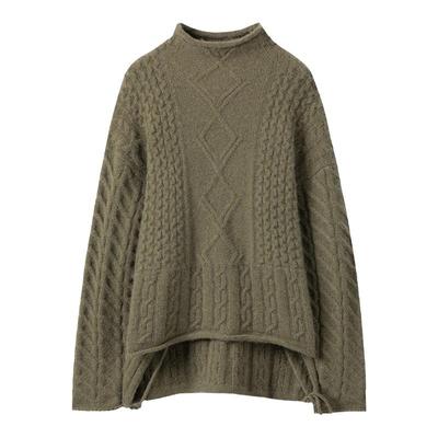 重磅系列绞花时髦风绿色羊绒衫