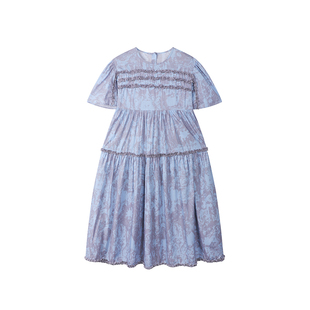小小大星球童装 清新蓝调花边褶连衣裙 夏日女童气质大裙摆裙子