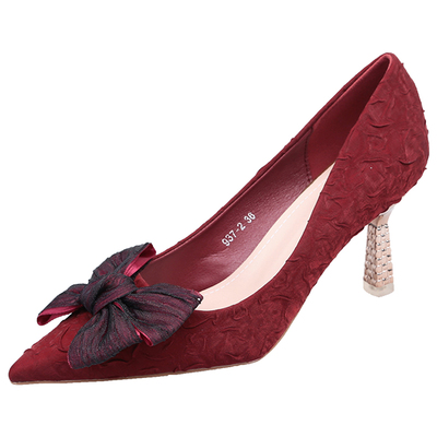 婚鞋秀禾婚纱中式红色高跟鞋细跟