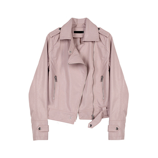粉色皮衣外套女2025秋季新款韩版修身显瘦时尚短款机车服pu皮夹克