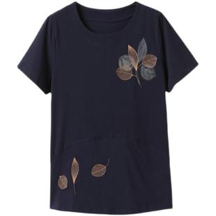 纯棉短袖t恤女妈妈夏装2025新款中老年大码上衣时尚洋气半袖小衫