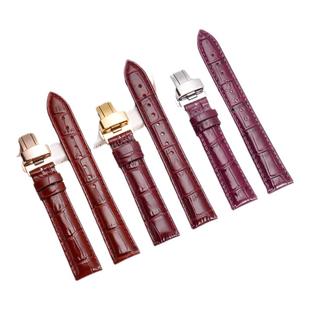 酒红色表带亮光漆皮适配西铁城宝舵浪琴格雅华为watch3手表带真皮