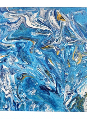 D003手绘丙烯流体画30cm小画蓝色系列装饰画家居小幅挂画安莲老师