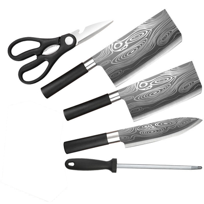 不锈钢家用阳江切菜刀厨师厨具砍骨刀大马士革纹套刀刀具钢刀水果