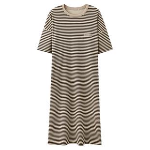 条纹睡裙女款夏季短袖纯棉中长款连衣裙子睡衣夏天2026新款家居服
