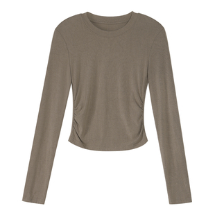 NEVA HU黑色长袖紧身t恤打底衫女韩版设计感小众修身显瘦短款上衣