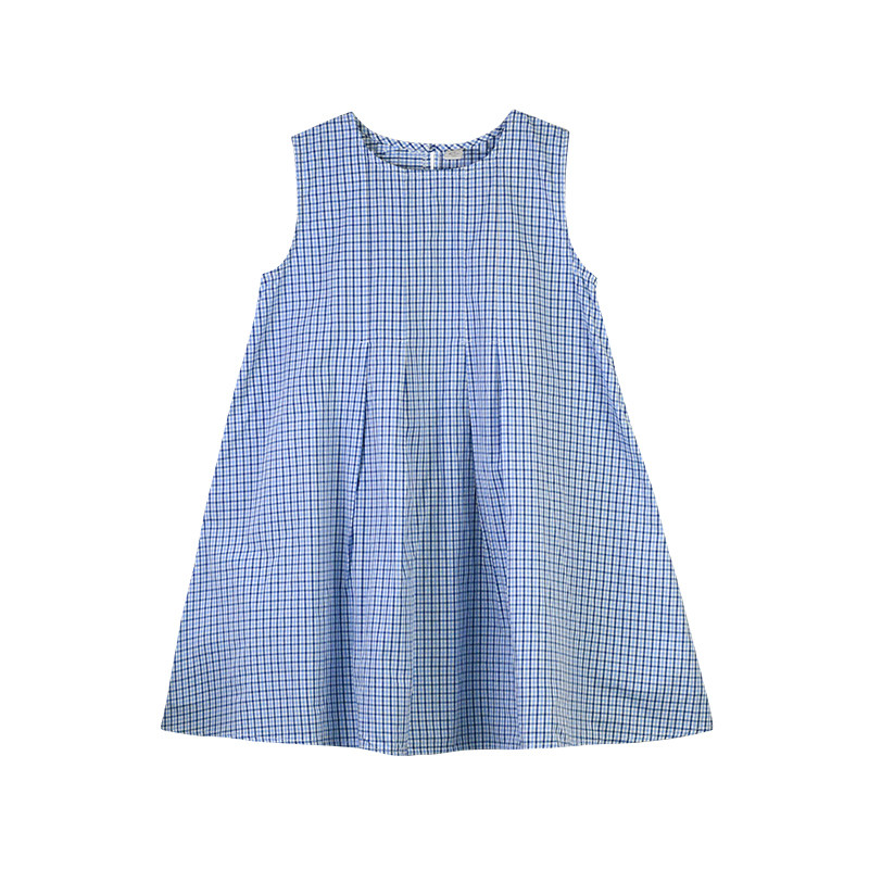 文艺女格子背心裙夏装蓝色连衣裙