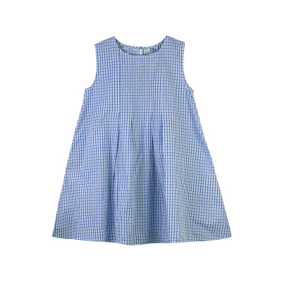 文艺女格子背心裙夏装蓝色连衣裙