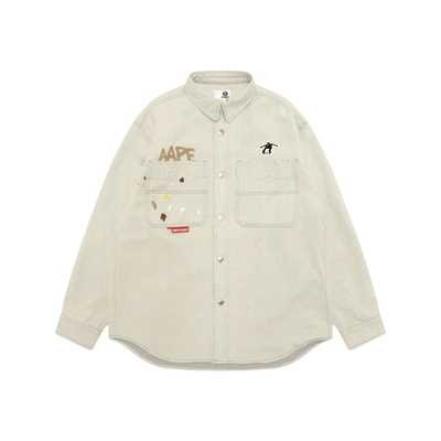 Aape猿人徽章泼墨效果工装衬衫