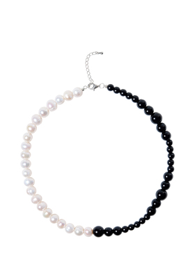 RiverineAdara「雪吻潮声」黑曜石天然水晶淡水珍珠颈链项链饰品