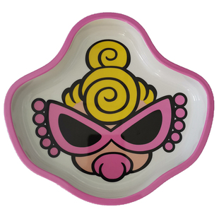 潮版黑新款黑超奶嘴美耐皿密胺泰迪盘分食三格盘BB大头碗漱口杯