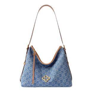 卡思乐松涛HOBO托特包女2025新款复古美式丹宁牛仔蓝单肩斜挎包包