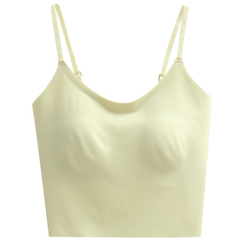 無痕吊帶背心女夏帶胸墊短款美背運(yùn)動(dòng)內(nèi)搭冰絲黑白色辣妹打底上衣