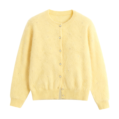 DPLAY【暖绒系列】2025年冬季新款黄色毛衣开衫女100绵羊毛开衫