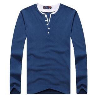 青年秋装加肥加大码长袖T恤男v领纯棉上衣假俩件胖子运动橙色体恤