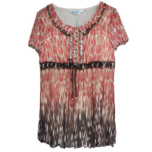 专柜正品台湾凯永夏季透气凉爽淑女装短袖t恤碎花雪纺衫蕾丝上衣