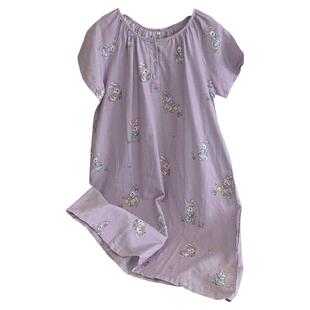 100%纯棉A类全棉睡衣长裙女2025夏季新款双层纱妮可兔夏天家居服