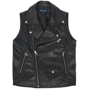 韩版修身绵羊皮真皮皮夹克无袖真皮马甲外套秋季休闲机车皮衣男款