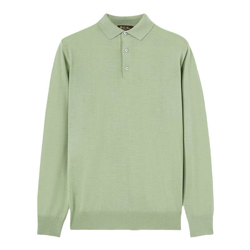 Loro Piana/诺悠翩雅男装抹茶绿长袖羊毛马球领polo衫