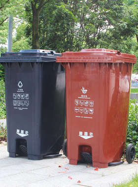 上海干湿分类脚踩2025新款大号垃圾桶大容量240L升商用带盖环卫桶