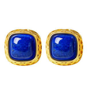 宫里上新青金石耳饰女小方糖耳钉秋冬新中式纯银生日礼物送妈妈