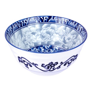 青花釉下彩高温瓷加厚防烫高脚饭碗面碗陶瓷盘菜鱼盘中式家用老式
