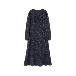 时然大码女装碎花长袖连衣裙26春季新款微胖mm显瘦韩系a字茶歇裙