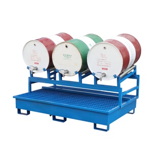 倾斜式油桶支架可移动拆装钢制防泄漏托盘金属铁桶圆桶放置架控油