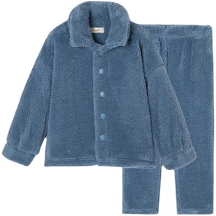 顶瓜瓜顶呱呱儿童珊瑚绒睡衣秋冬季男童女童开衫法兰绒家居服套装