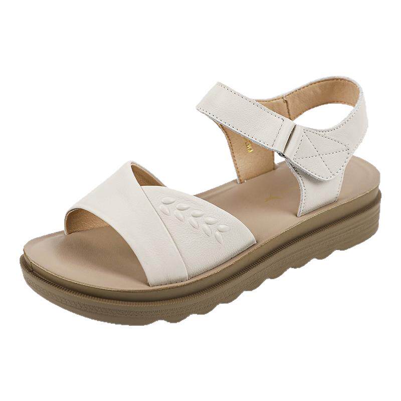 红蜻蜓夏季真皮软底防滑妈妈凉鞋