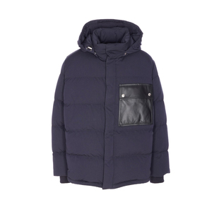 BOTTEGA VENETA 男士蓝色皮饰细节BV羽绒服 25秋冬新款意大利代购