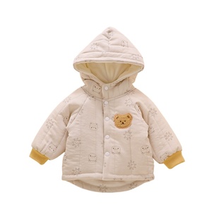 宝宝冬装外套棉袄女宝冬季夹棉保暖新生婴儿加绒加厚连帽上衣棉服