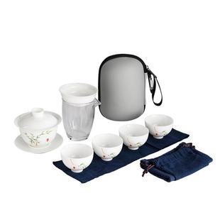 德化白瓷盖碗旅行茶具家庭小套装家用简约带碗托茶漏便携式快客杯