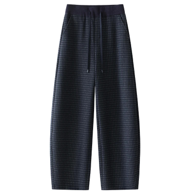 高腰显瘦加绒格子休闲弯刀裤